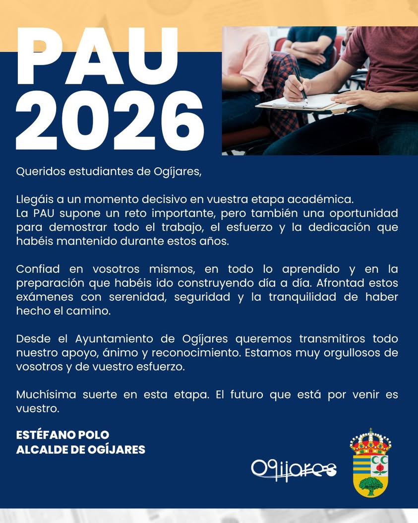 Mensaje del alcalde sobre las pruebas de acceso a la universidad