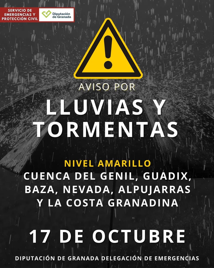 Aviso amarillo por lluvias y tormentas en Granada